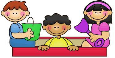 Three children playing in a sandbox